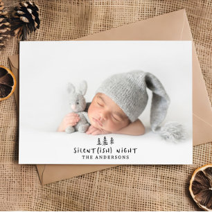 Silent night Christmas elegant modern  photo Holiday Card