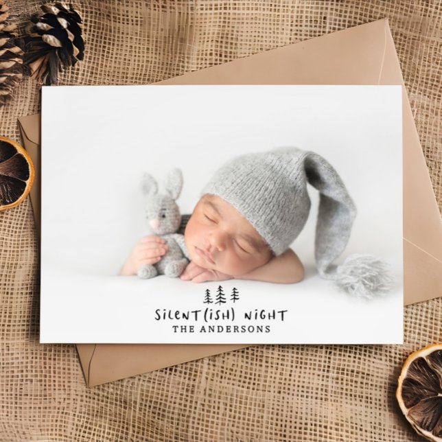 Silent night Christmas elegant modern  photo Holiday Card (Creator Uploaded)