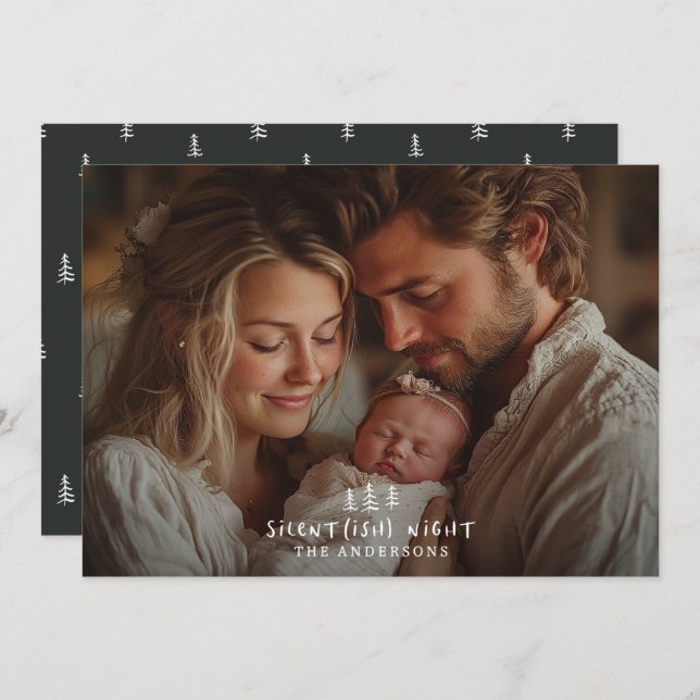 Silent night Christmas elegant modern  photo Holiday Card (Front/Back)