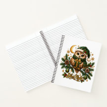 Silent Night Christmas Owl Lined Spiral Notebook