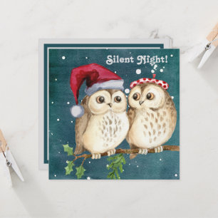 Silent Night Christmas Pair of Owls Ready to Sleep