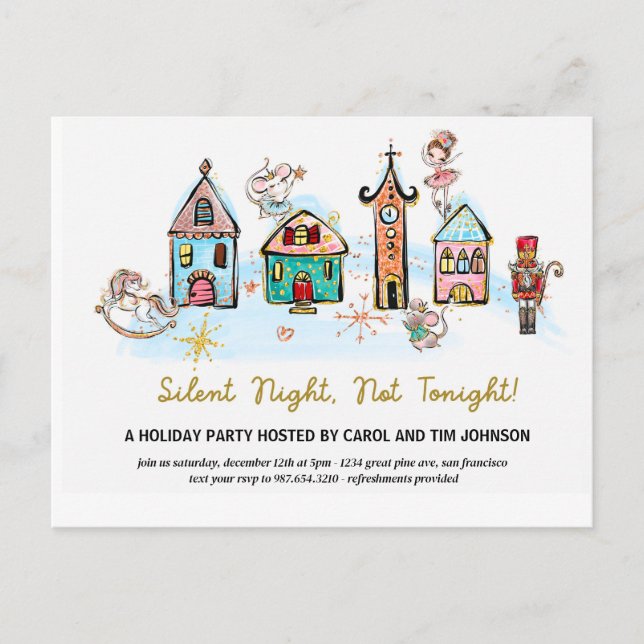 Silent night - christmas party pajama  invitation postcard (Front)
