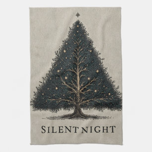"Silent Night" Christmas Tree Illustration Tea Towel