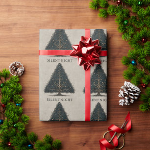 "Silent Night" Christmas Tree Illustration Wrapping Paper