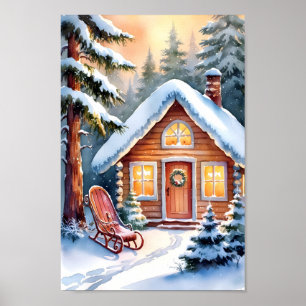 Silent Night Cosy Cabin Wall Art Print Poster
