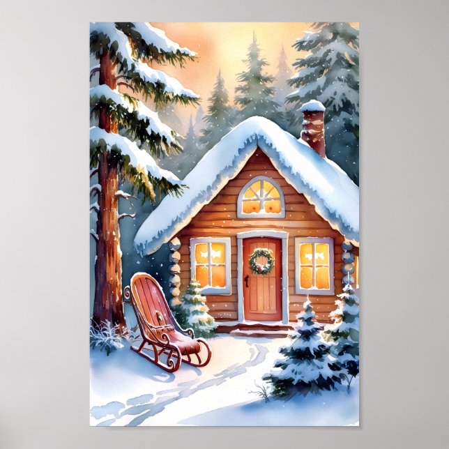 Silent Night Cosy Cabin Wall Art Print Poster (Front)