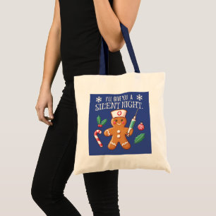 Silent Night Funny Christmas CRNA Gingerbread Tote Bag