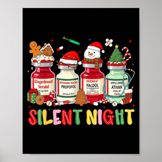 Silent Night Funny Nurse Christmas Design  Poster (Front)