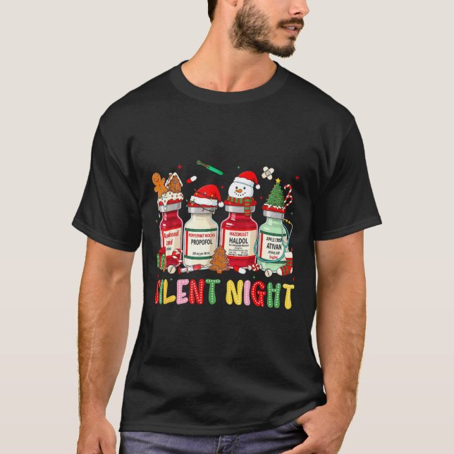 Silent Night Funny Nurse Christmas Design  T-Shirt (Front)