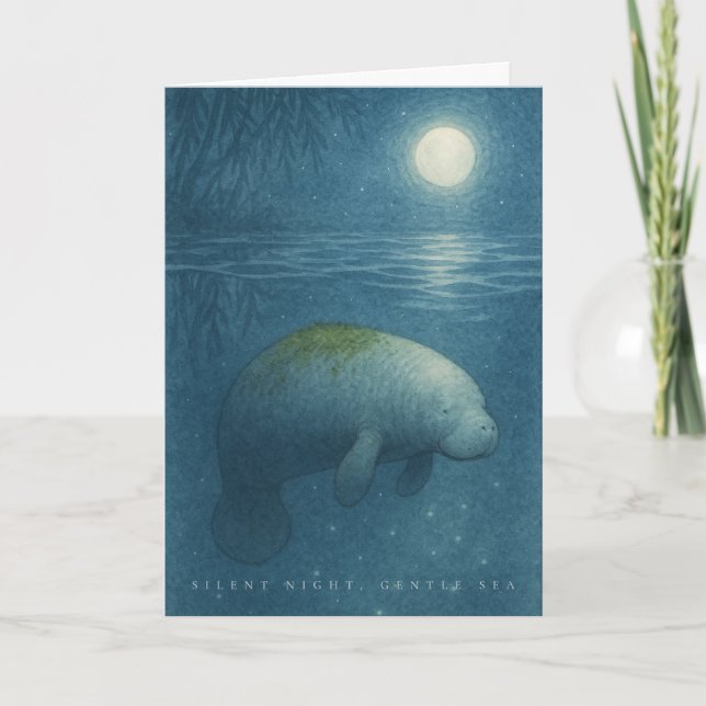 Silent Night, Gentle Sea – Peaceful Manatee Holiday Card (Front)