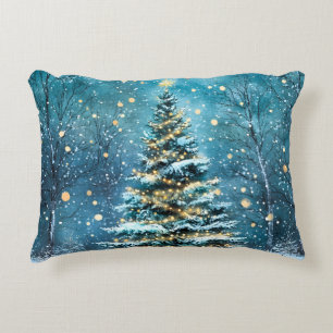 Silent Night Glow Bright Christmas Forest Tree Decorative Cushion