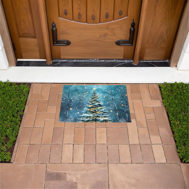 Silent Night Glow Bright Christmas Forest Tree Doormat (Outdoor)