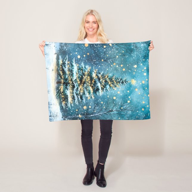 Silent Night Glow Bright Christmas Forest Tree Fleece Blanket (In Situ)