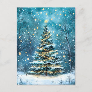 Silent Night Glow Bright Christmas Forest Tree Holiday Postcard