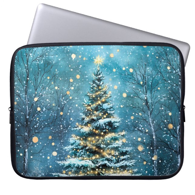 Silent Night Glow Bright Christmas Forest Tree Laptop Sleeve (Front)