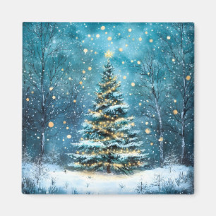 Silent Night Glow Bright Christmas Forest Tree Magnet