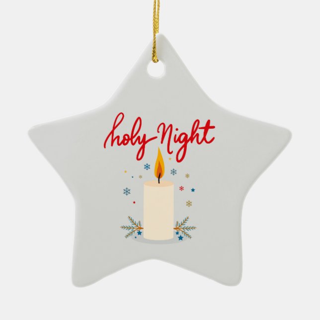 Silent night, glowing bright. ceramic ornament (Front)