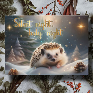 Silent Night Hedgehog Winter Wonderland Christian  Holiday Card