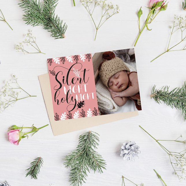 Silent Night Holy Night Baby's 1st Christmas Photo Holiday Card (Creator Uploaded)