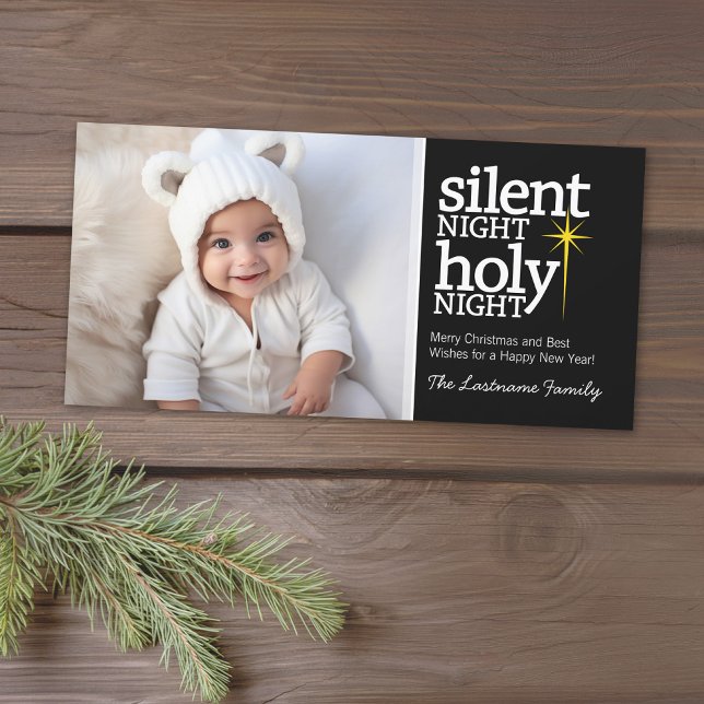 Silent Night, Holy Night Christian Christmas Holiday Card (Add 1 photo to this classic photo card that can be printed or sent out to friends and family.)