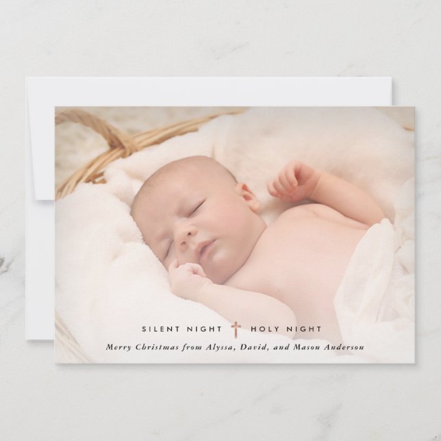 Silent Night, Holy Night | Cross and Photo Holiday Card (Front)