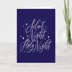 Silent Night Holy Night Holiday Blue Christmas Card