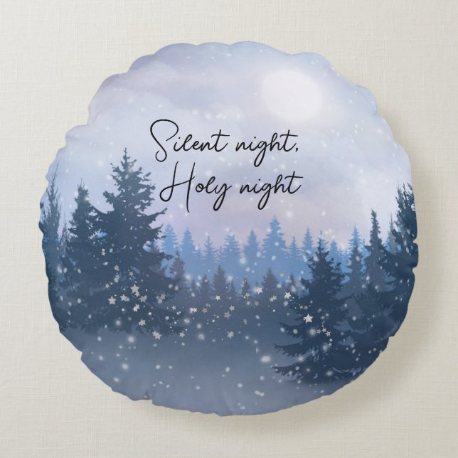 Silent Night Holy Night Magic Winter Illustration  Round Cushion (Front)
