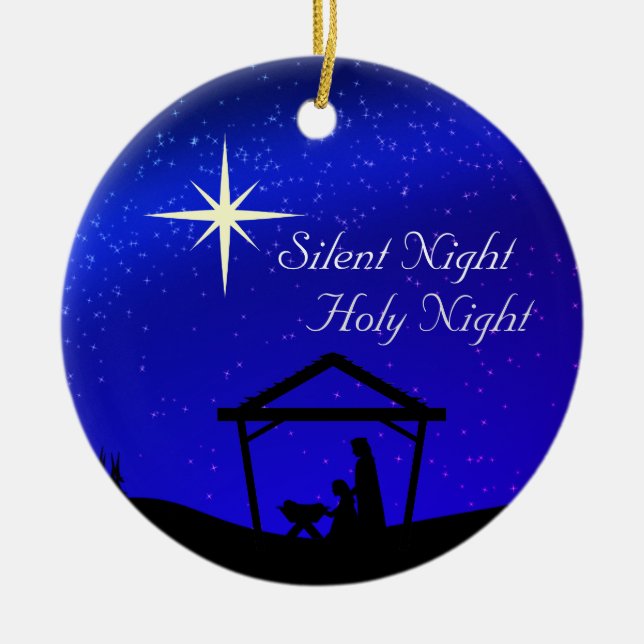 Silent Night, Holy Night Nativity Christmas  Ceramic Ornament (Front)