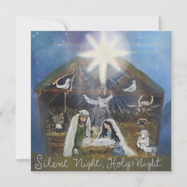 Silent Night, Holy Night Nativity Scene Holiday Card (Front)