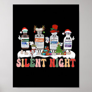 Silent Night Merry Christmas Nurse Pills Pharmacis Poster