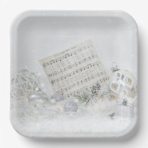 Silent Night Music In Snowflakes Paper Plate