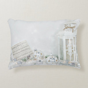 Silent Night music with white lantern Decorative Cushion