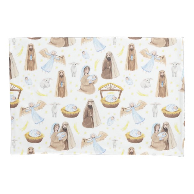 Silent Night Nativity Christmas Pillow Case (Front)