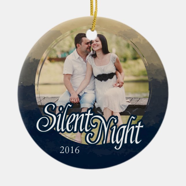 Silent Night, Photo, Holiday Ceramic Tree Decoration (Front)