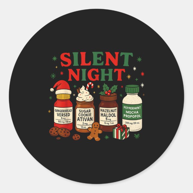 Silent Night Profol Icu Nurse Funny Christmas Medi Classic Round Sticker (Front)