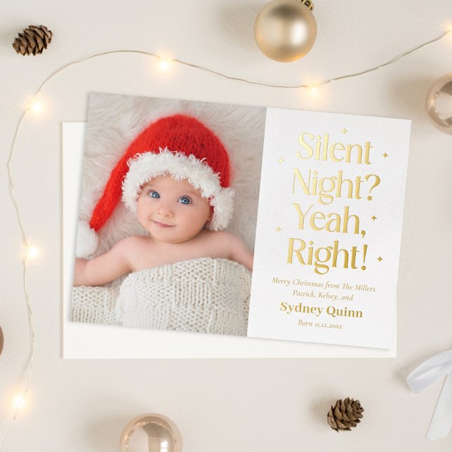 Silent Night Real Foil Holiday Birth Announcement (Creator Uploaded)