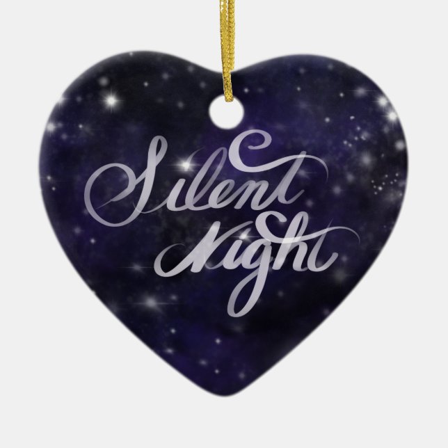 Silent Night - romantic Holiday snow scene Ceramic Ornament (Front)