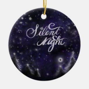 Silent Night - romantic Holiday snow scene Ceramic Tree Decoration