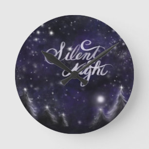Silent Night - romantic Holiday snow scene Round Clock