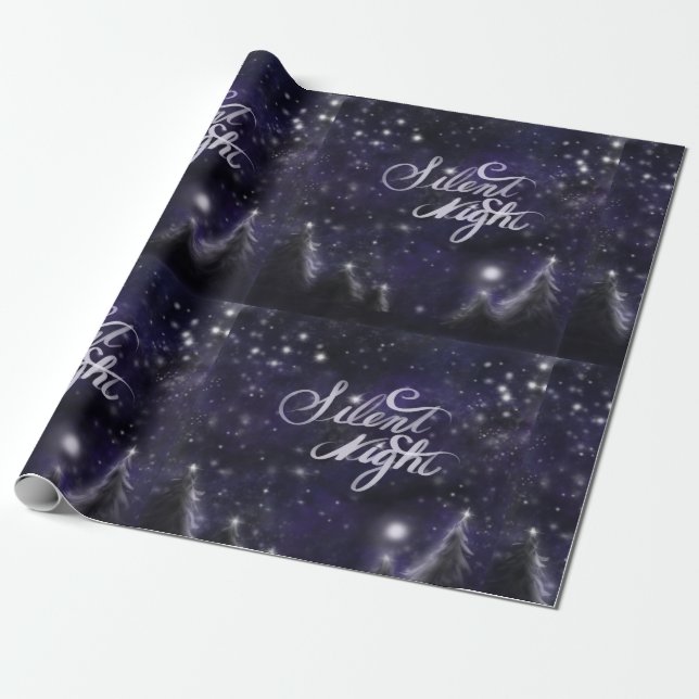 Silent Night - romantic Holiday snow scene Wrapping Paper (Unrolled)
