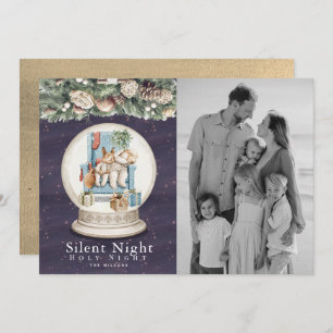 Silent Night Sleeping Animals Snow Grobe Photo Holiday Card