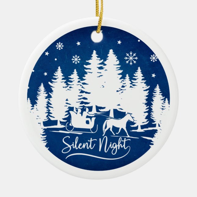 Silent night sleight snowflakes pines with photo ceramic ornament (Front)