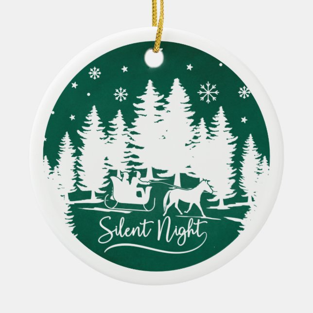 Silent night sleight snowflakes pines with photo ceramic ornament (Front)
