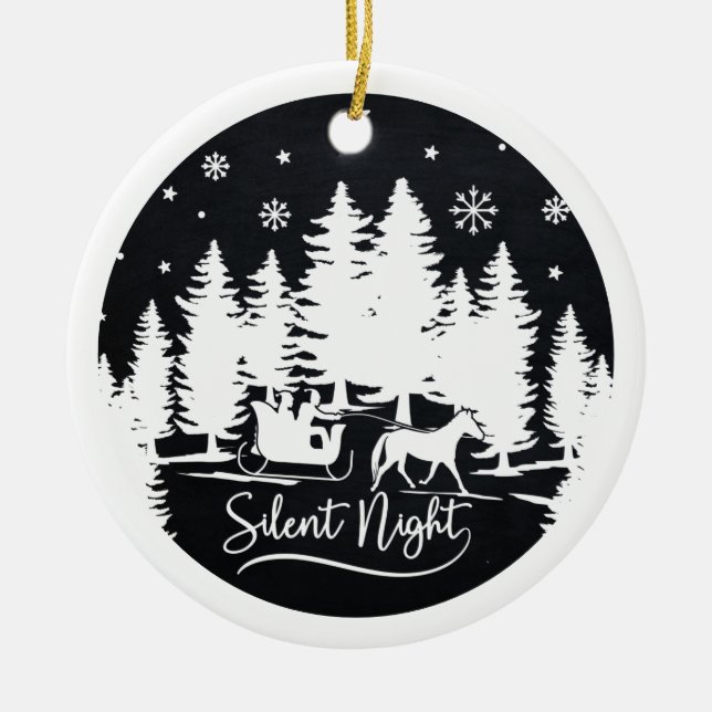 Silent night sleight snowflakes pines with photo ceramic ornament (Front)