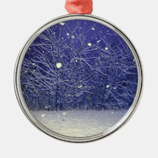 Silent Night Snowfall Metal Ornament