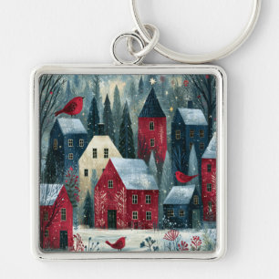 Silent Night Starlit Winter Village Key Ring