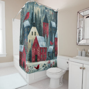 Silent Night Starlit Winter Village Shower Curtain