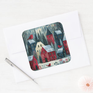 Silent Night Starlit Winter Village Square Sticker