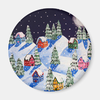 Silent Night Winter Folk Art Magnet