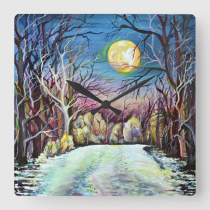 Silent Night Winter Full Moon in Sweden Square Wall Clock